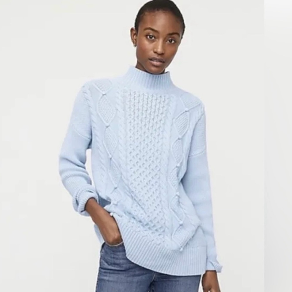 J.Crew Swingy Cable-knit Mockneck Sweater Light Blue Size Medium